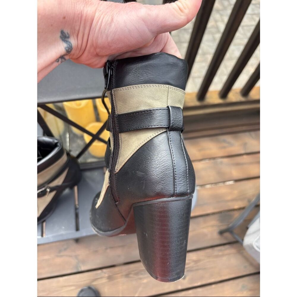Women’s Lace-Up Ankle Boots with Buckle Strap - Black & Tan - Picture 11 of 11